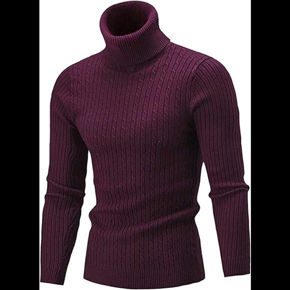 Mens Turtleneck Sweater Other - New Mens Turtleneck Thermal Lightweight Patterned Sweater Multiple Sizes Purple
